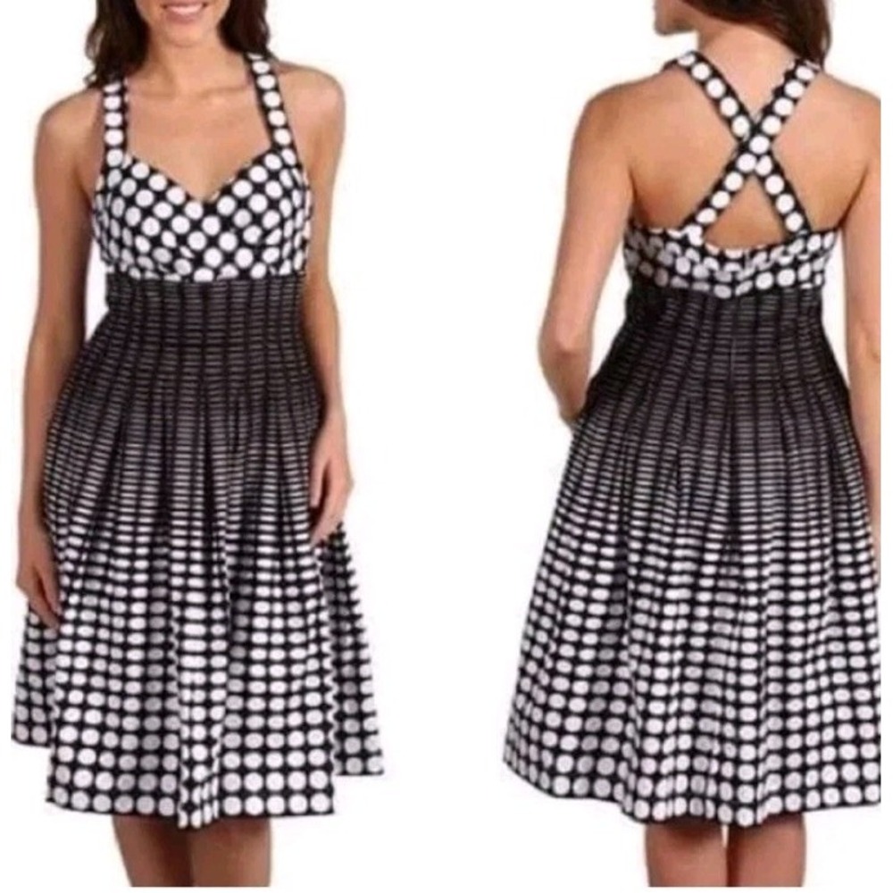 Calvin Klein Sleeveless Fit & Flare Black/White Polka Dot Retro Dress Size 6